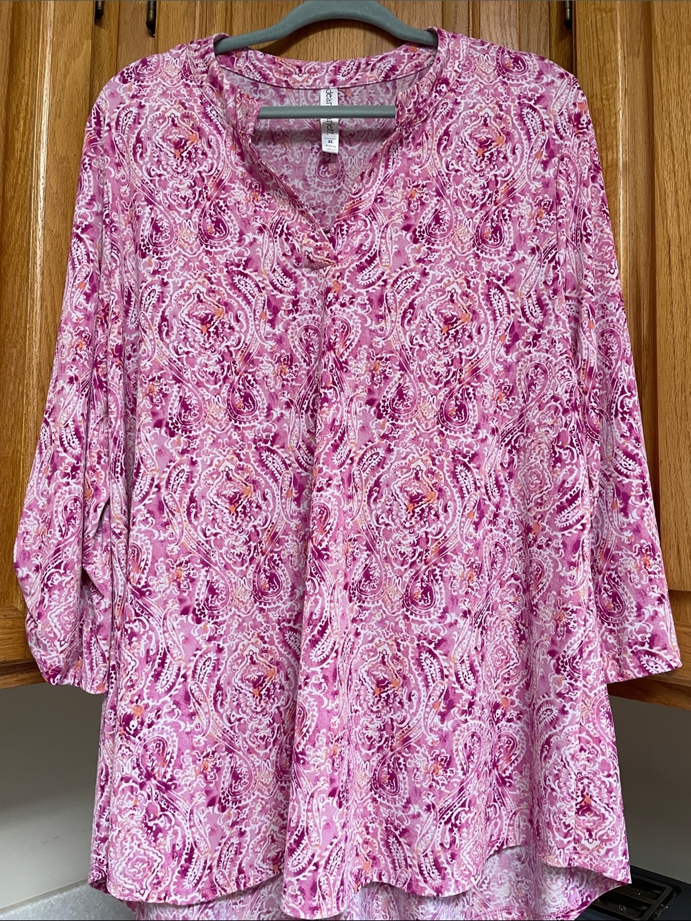 Dear Scarlett Pink Paisley Print V-Neck 3/4 Sleeve Blouse Wrinkle Free XL
